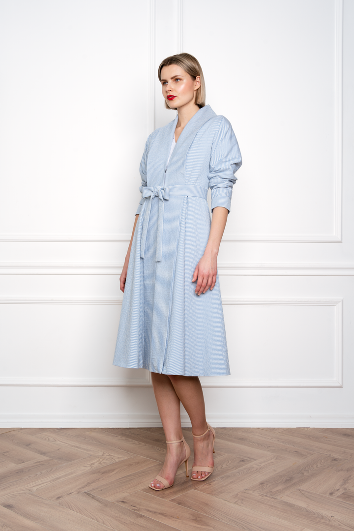 LINARIA STRIPED COTTON SEERSUCKER COAT DRESS