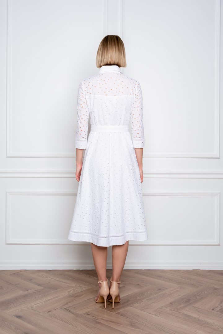 EULOPHIA WHITE FLORAL BRODERIE ANGLAISE COTTON-POPLIN MIDI SHIRT DRESS