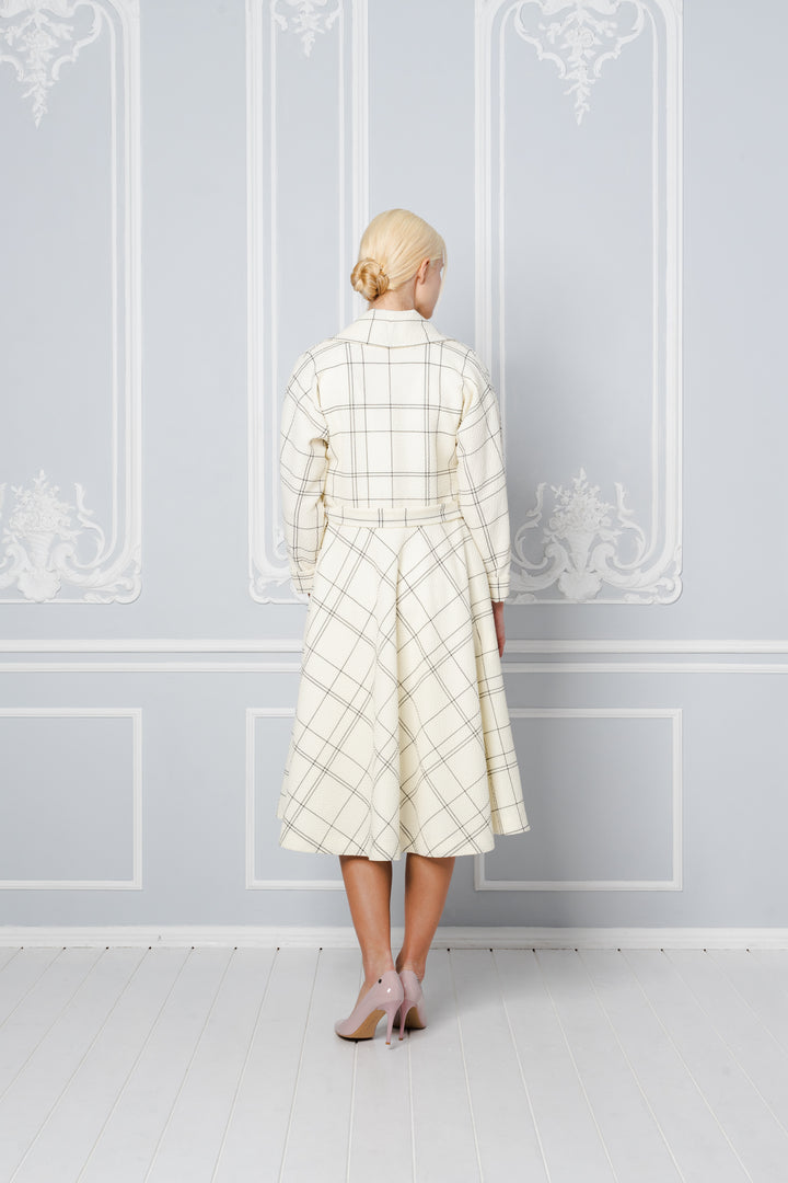 LINARIA CREAM PLAID WOOL SEERSUCKER COAT DRESS