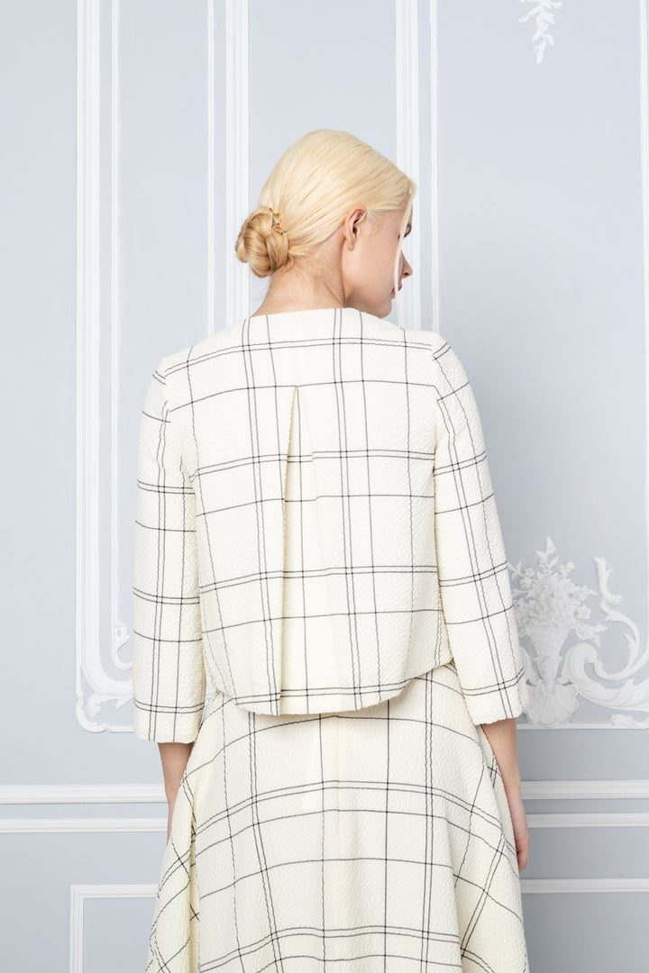 LAPORTEA CREAM PLAID WOOL SEERSUCKER JACKET