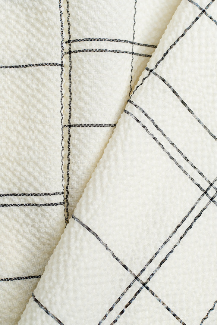 LINARIA CREAM PLAID WOOL SEERSUCKER COAT DRESS