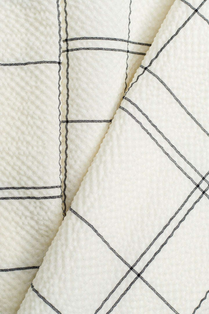 ABELIA CREAM PLAID WOOL SEERSUCKER JUMPSUIT