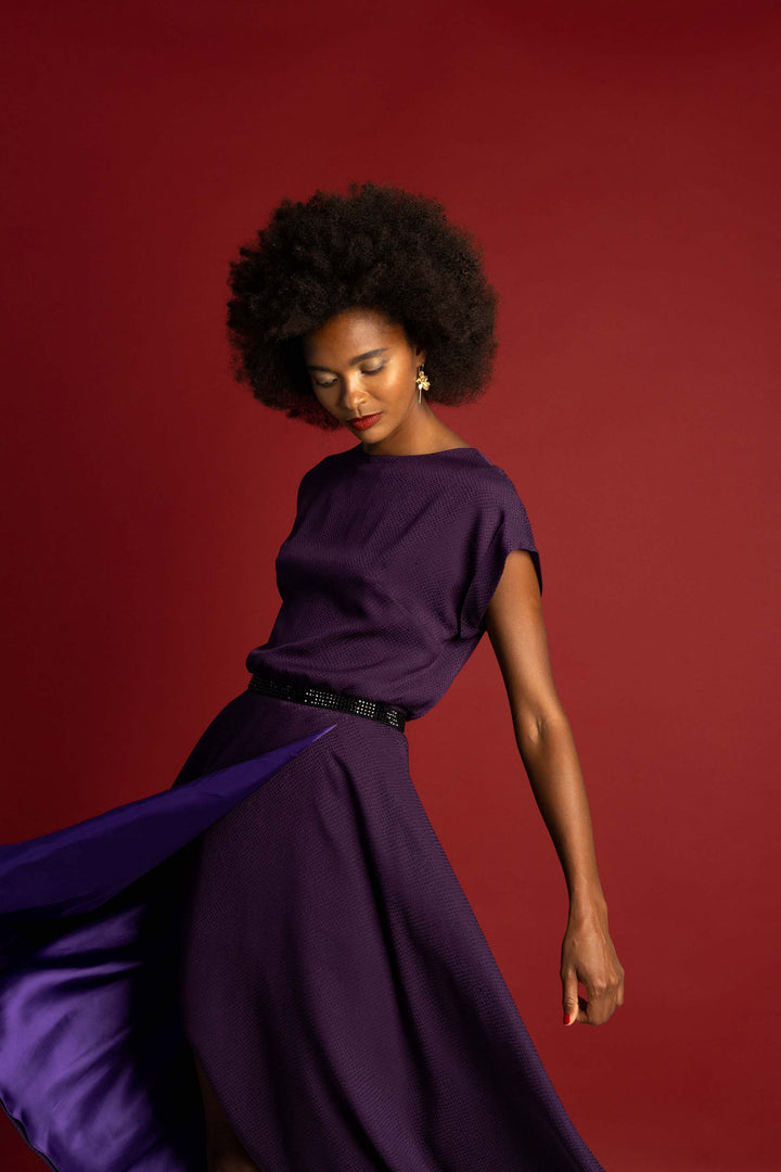 LEIBNITZIA PURPLE VELVET SILK DRESS WITH THE BELT