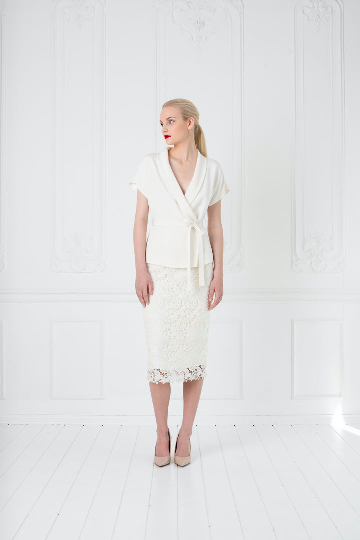 STELLARIA IVORY SILK WRAP BLOUSE