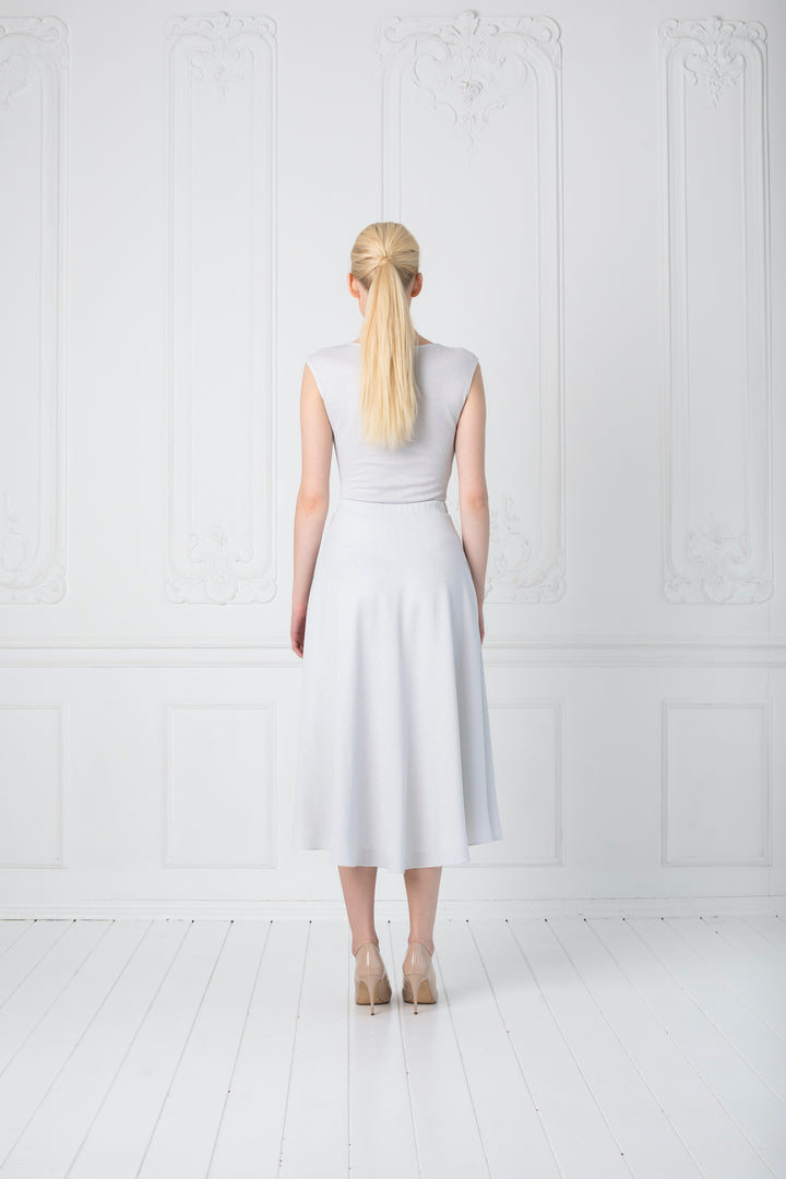 LATANIA SILVER WHITE SLIGHTLY GLITTERING VISCOSE-BLEND WRAP SKIRT