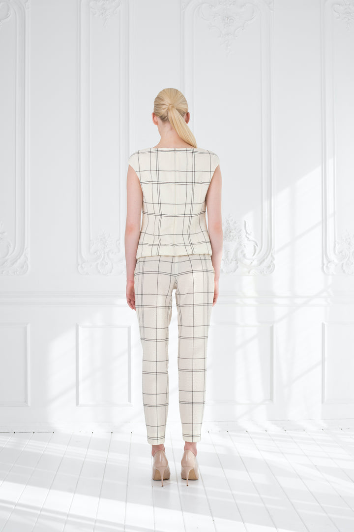 ABELIA CREAM PLAID WOOL SEERSUCKER JUMPSUIT