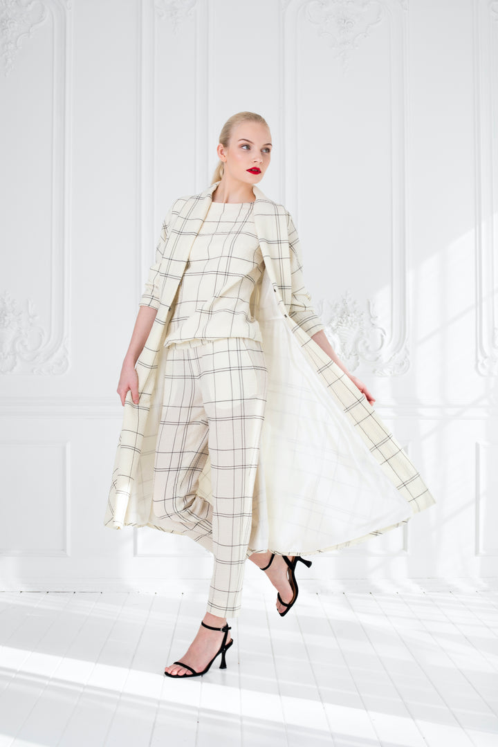 ABELIA CREAM PLAID WOOL SEERSUCKER JUMPSUIT