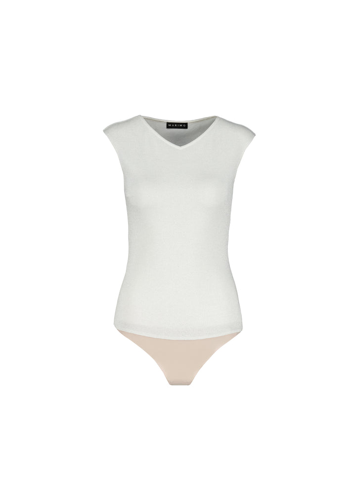 LAMIUM SILVER WHITE SLEEVELESS SLIGHTLY GLITTERING VISCOSE-BLEND BODYSUIT