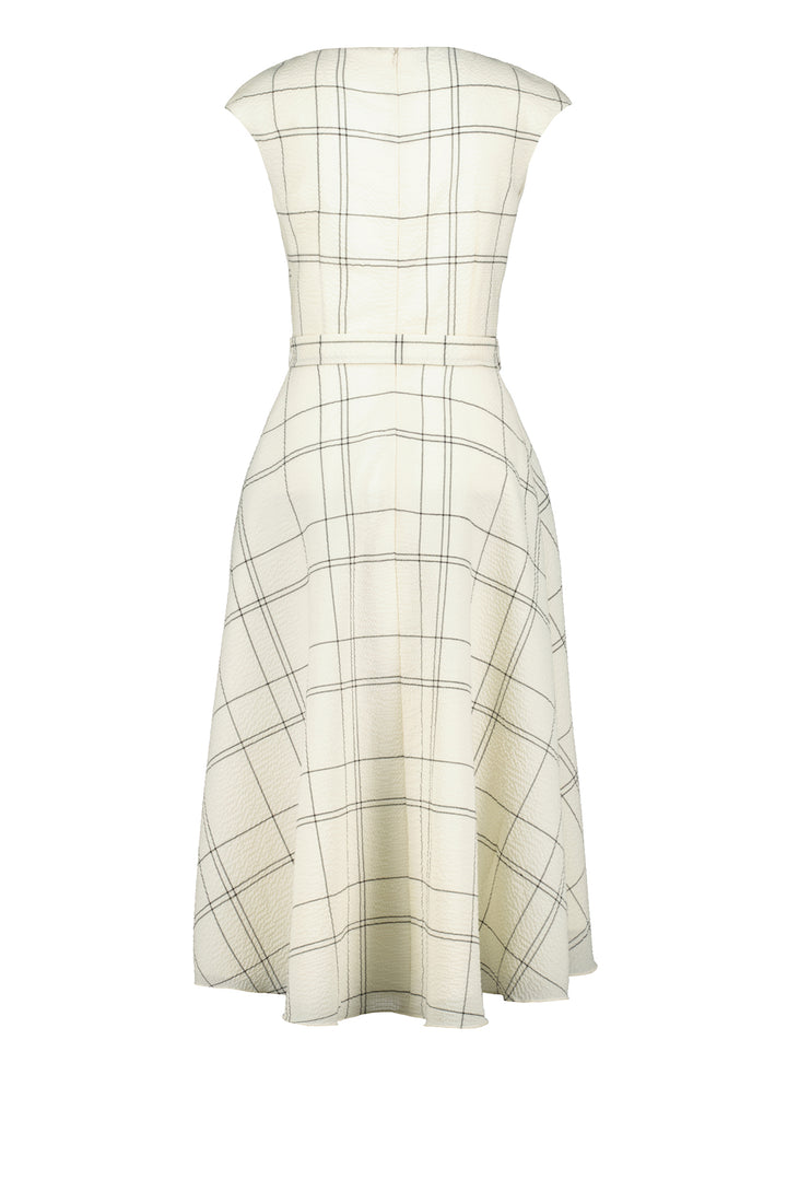 LIMNOPHILA CREAM PLAID WOOL SEERSUCKER COCKTAIL DRESS