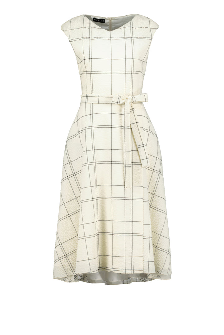 LIMNOPHILA CREAM PLAID WOOL SEERSUCKER COCKTAIL DRESS