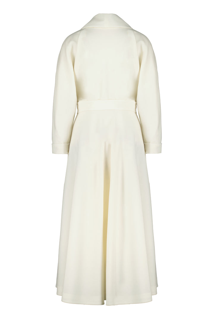 LINARIA IVORY WOOL CREPE KIMONO CUT COAT DRESS