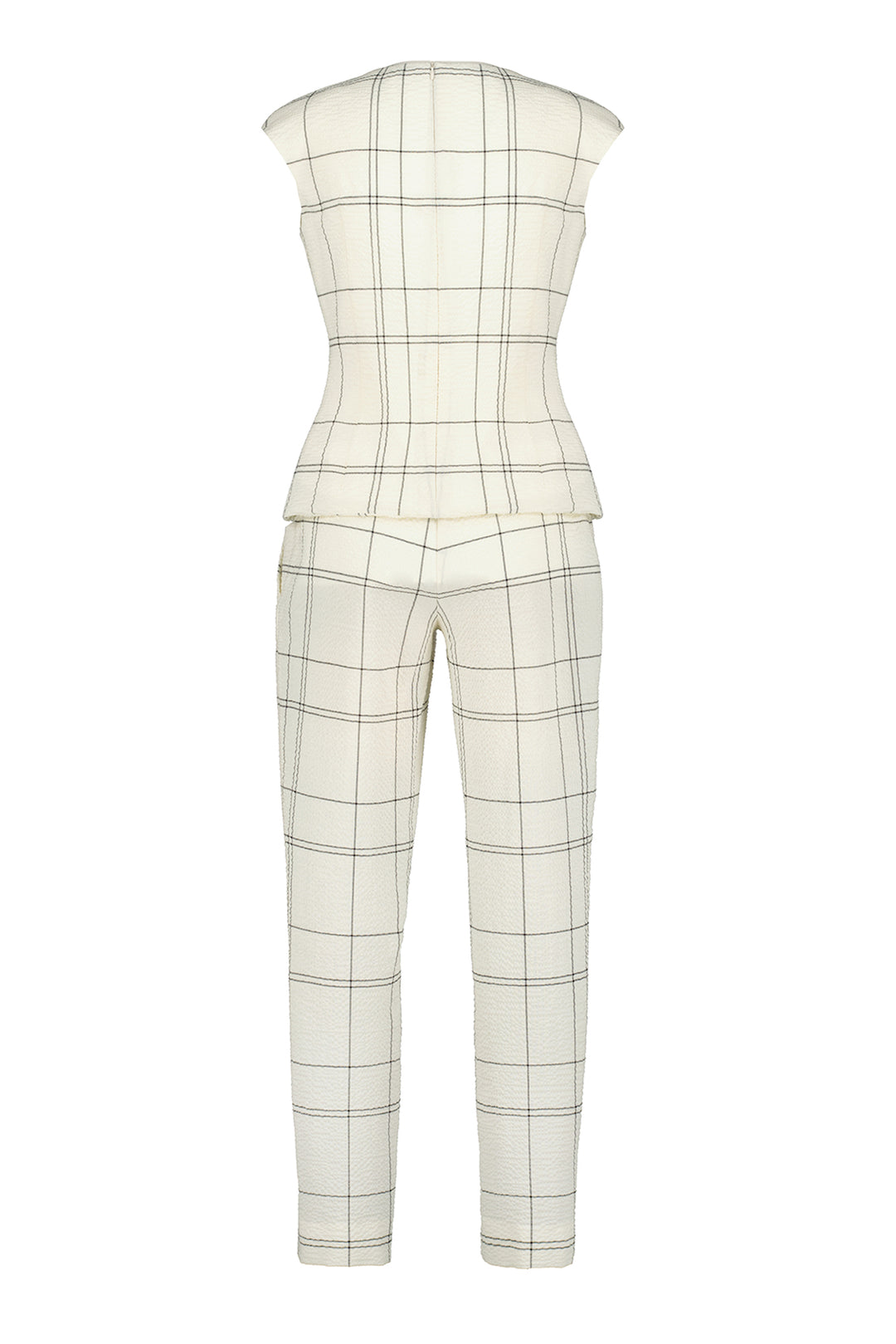 ABELIA CREAM PLAID WOOL SEERSUCKER JUMPSUIT