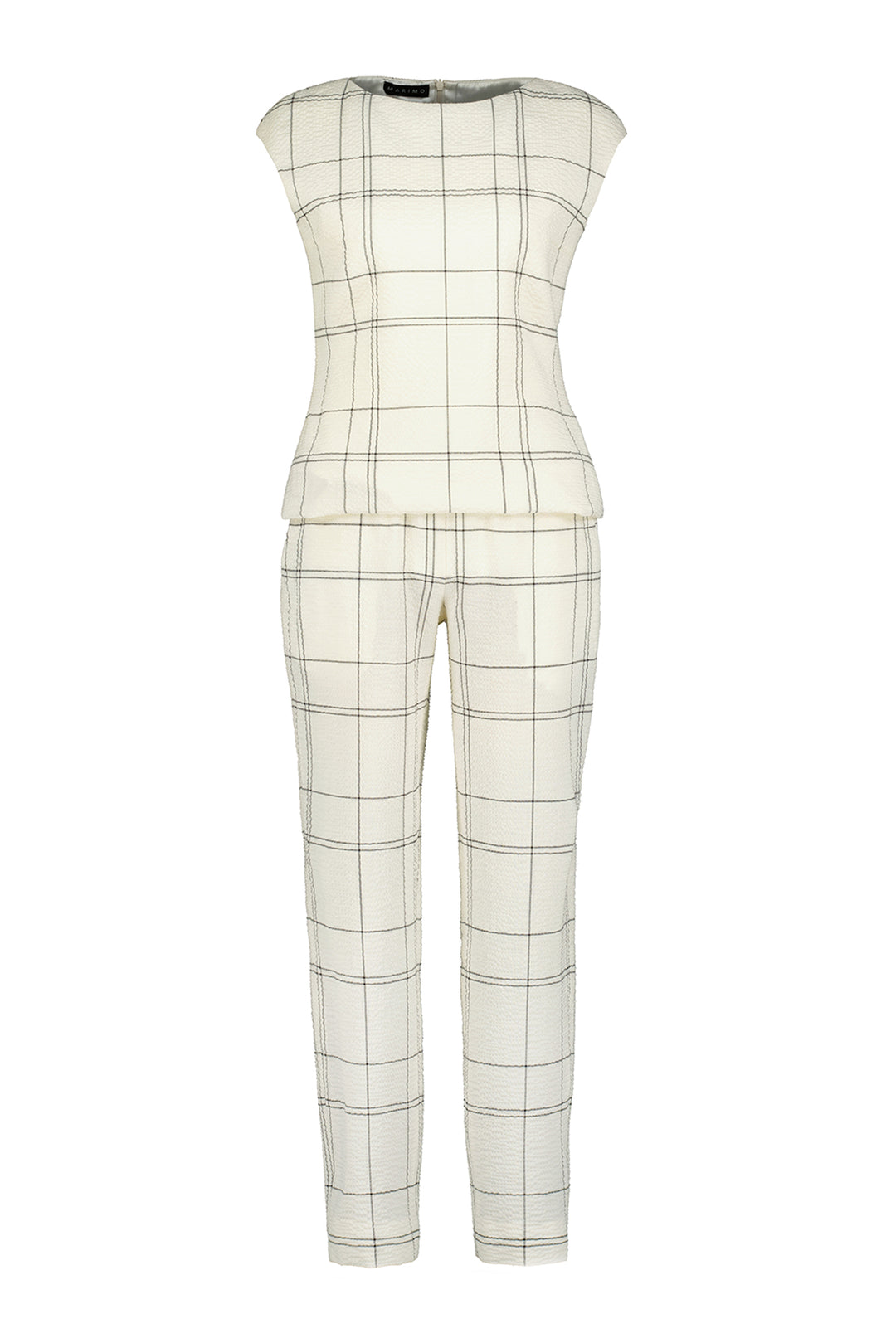 ABELIA CREAM PLAID WOOL SEERSUCKER JUMPSUIT