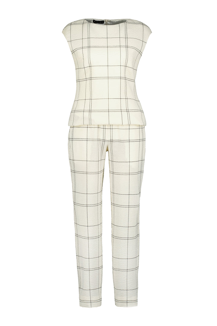 ABELIA CREAM PLAID WOOL SEERSUCKER JUMPSUIT