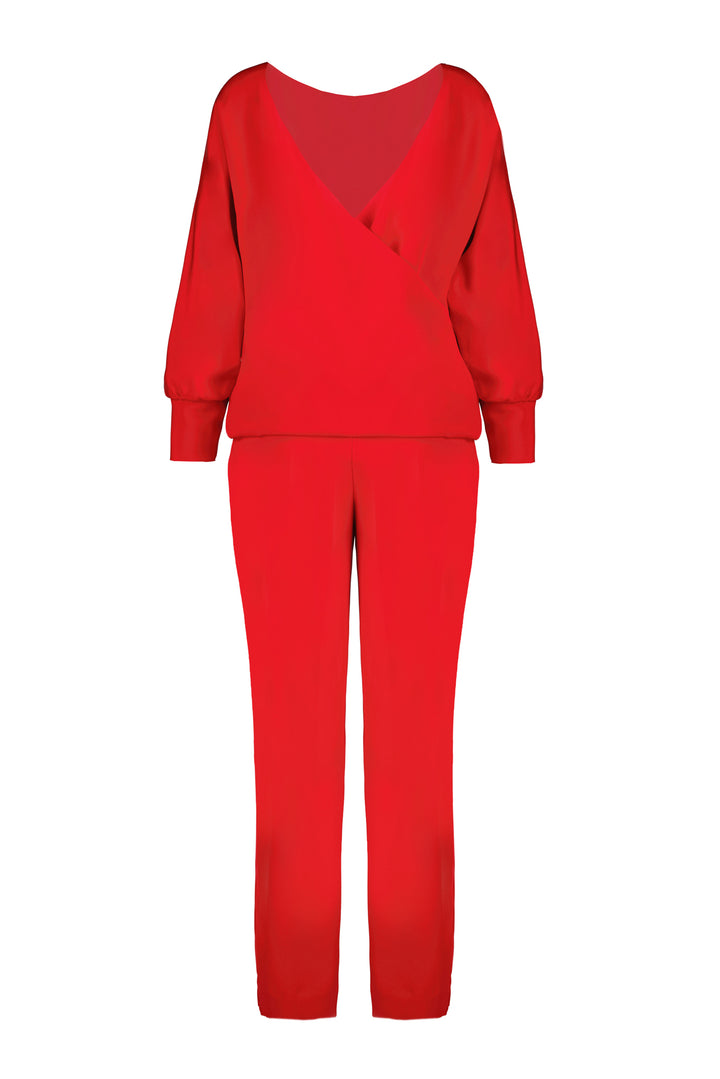 LITTORELLA RED SILK JUMPSUIT WITH AN OPEN BACK
