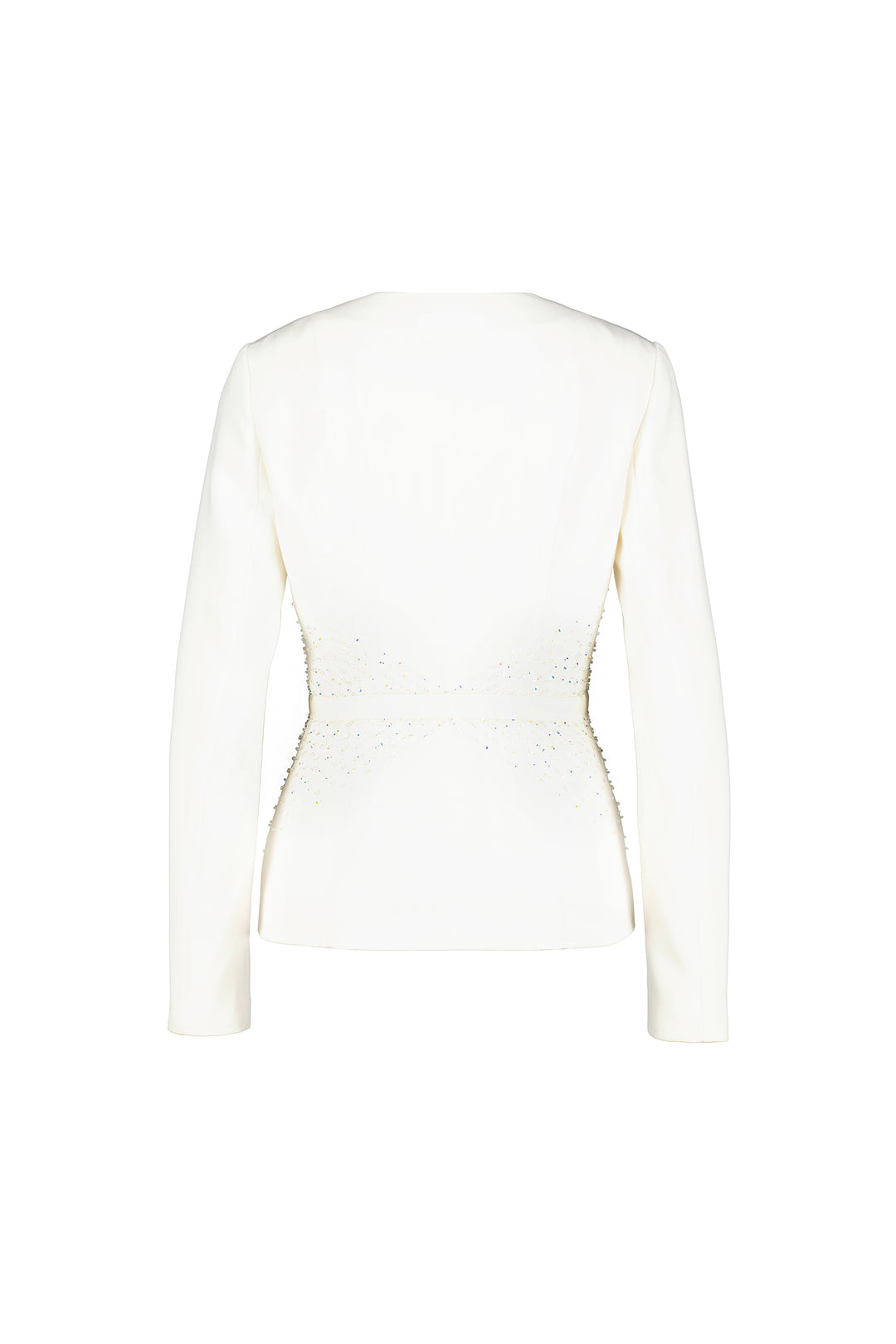MEDINILLA LUXURIOUS IVORY SILK JACKET WITH HANDMADE CRYSTAL EMBROIDERY