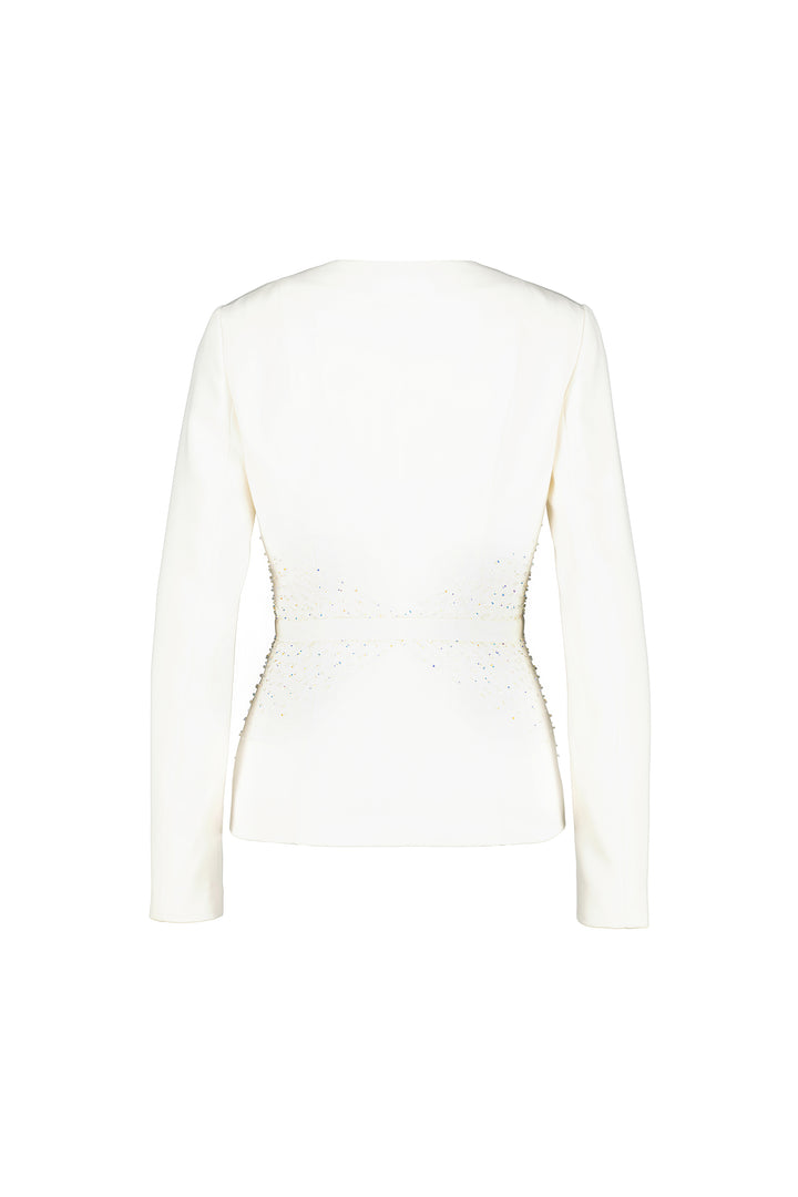 MEDINILLA LUXURIOUS IVORY SILK JACKET WITH HANDMADE CRYSTAL EMBROIDERY