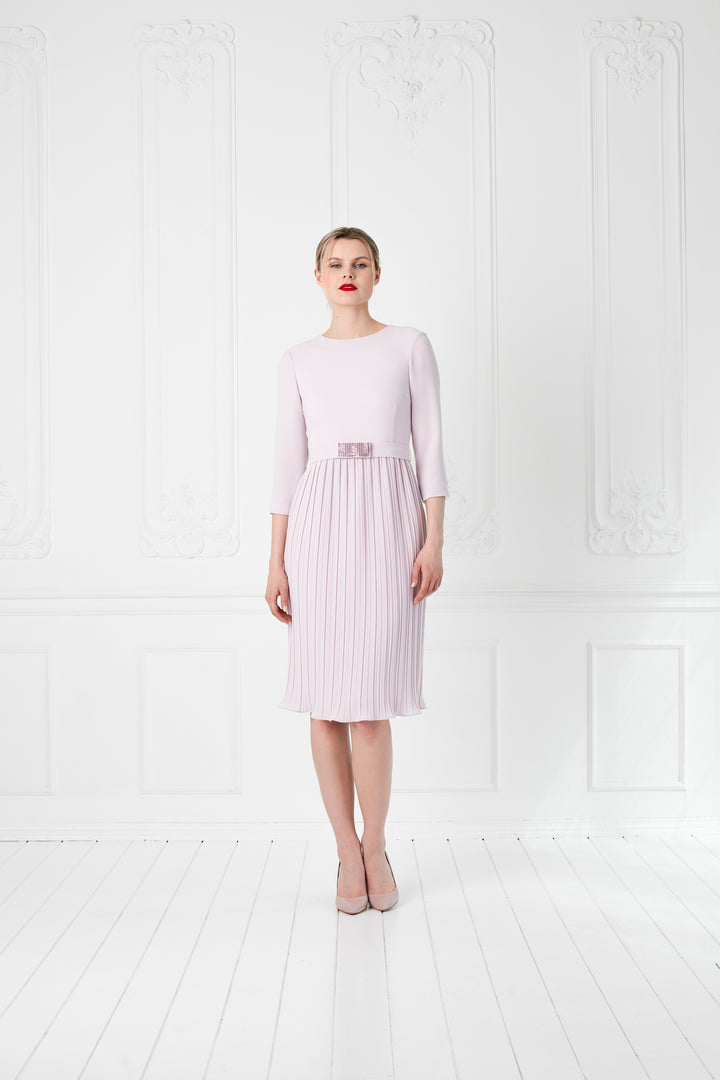 LUDWIGIA PALE PINK PLEATED COCKTAIL DRESS WITH THE BELT
