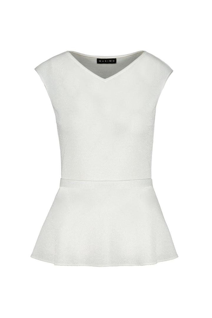 IRIS SILVER WHITE SLIGHTLY GLITTERING VISCOSE-BLEND PEPLUM TOP WITH A BELT