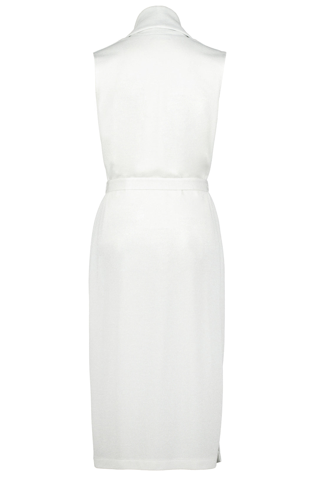 SYNTRICHIA LONG SILVER WHITE SLIGHTLY GLITTERING STRETCHY VISCOSE-BLEND VEST WITH BELT