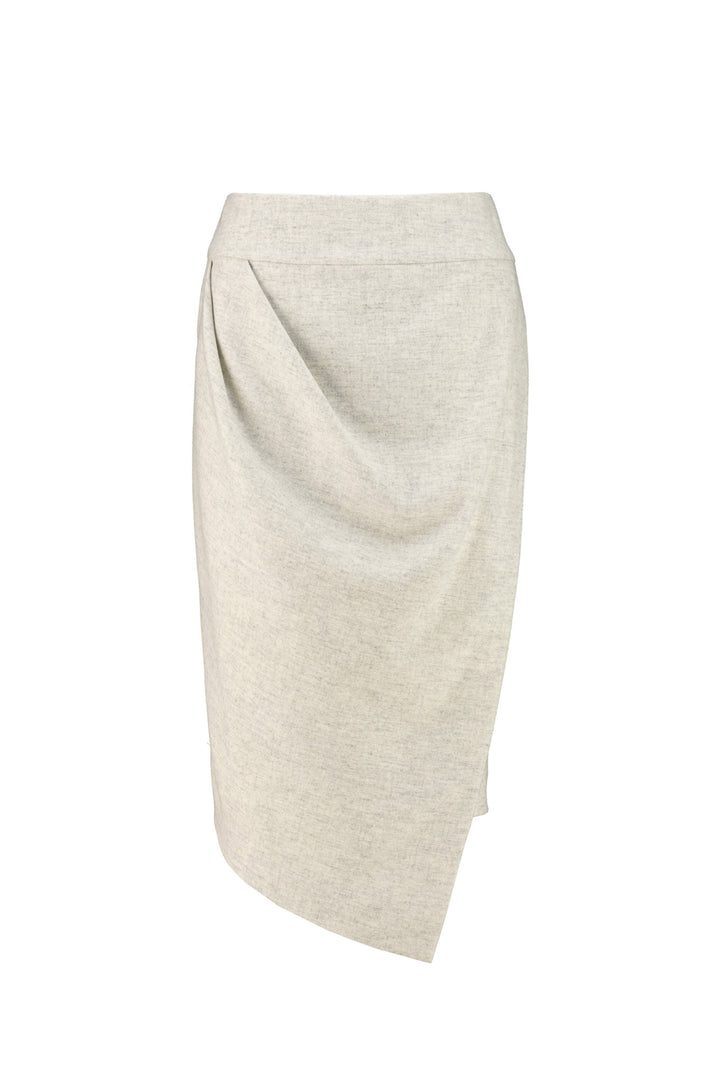 RHIZOPHORA LIGHT GRAY WOOL ASYMMETRIC PENCIL SKIRT
