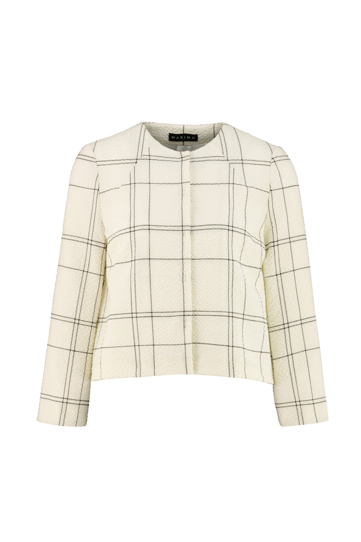 LAPORTEA CREAM PLAID WOOL SEERSUCKER JACKET