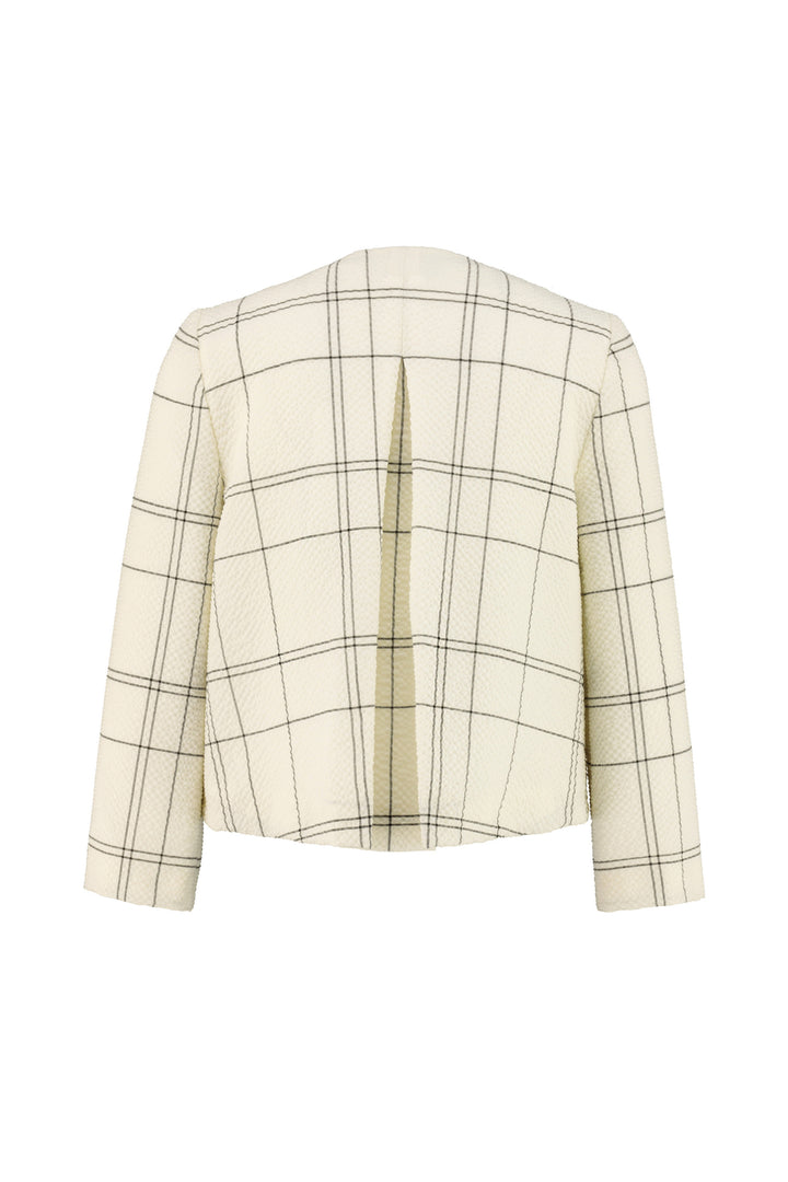 LAPORTEA CREAM PLAID WOOL SEERSUCKER JACKET