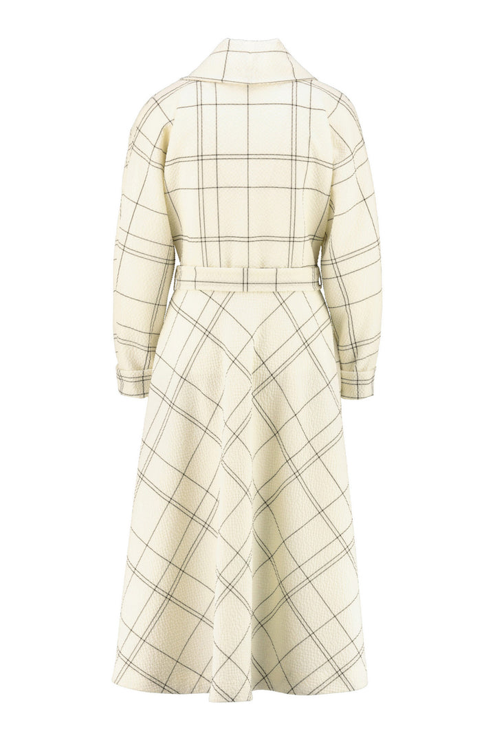 LINARIA CREAM PLAID WOOL SEERSUCKER COAT DRESS