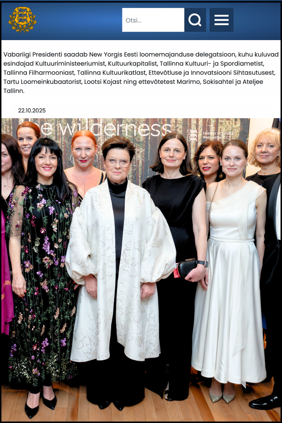 MARIMO MENTIONED IN A PRESIDENTIAL OFFICE OF ESTONIA PRESS RELEASE