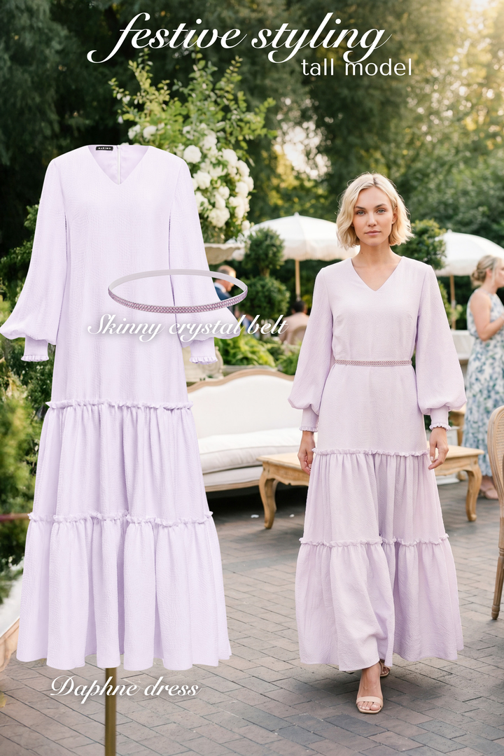 DAPHNE LAVENDER SILK JACQUARD MAXI DRESS WITH SLEEVES