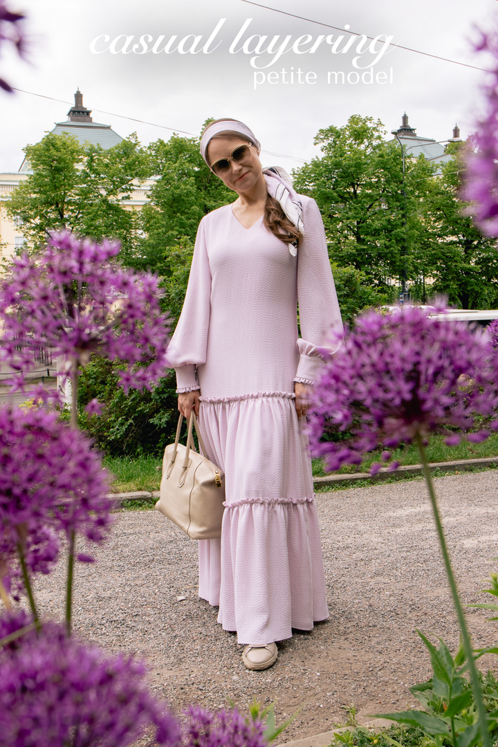 DAPHNE LAVENDER SILK JACQUARD MAXI DRESS WITH SLEEVES