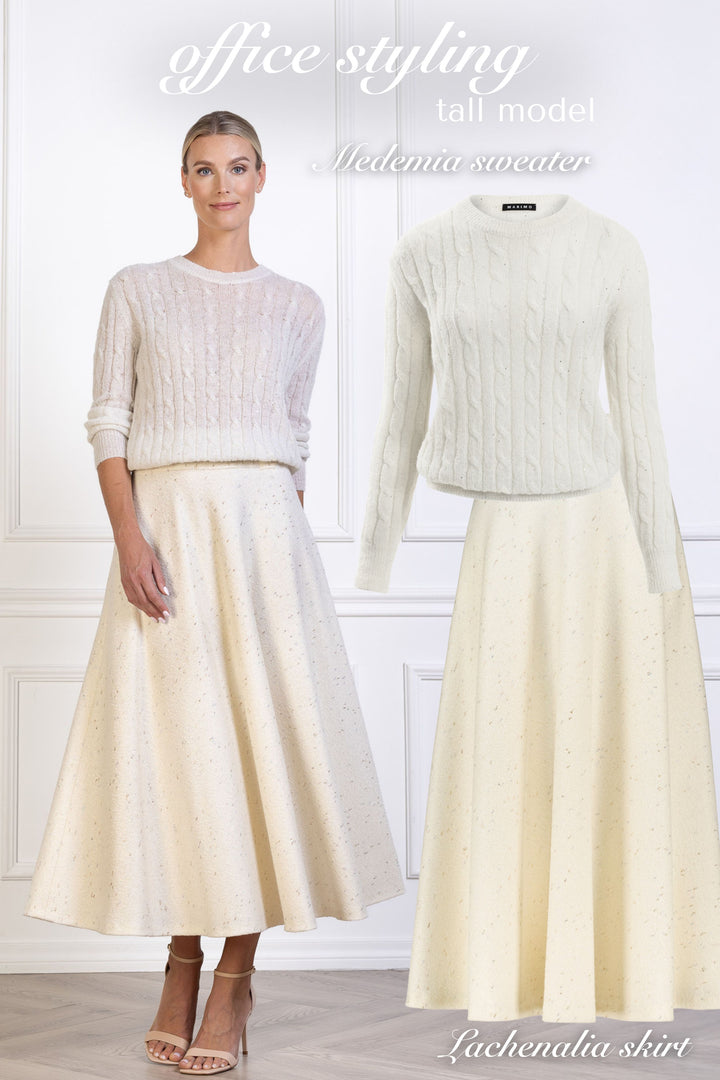 MEDEMIA STONE IVORY CABLE-KNIT ALPACA WOOL BLEND SWEATER