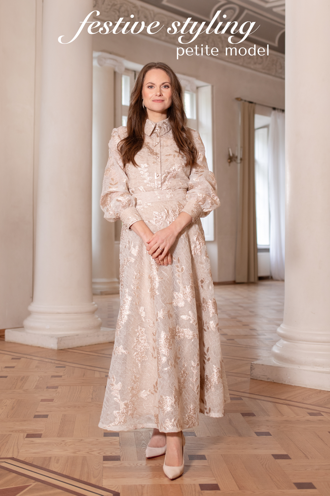CALLUNA OFF WHITE AND ROSE GOLD JACQUARD A-LINE MIDI SKIRT