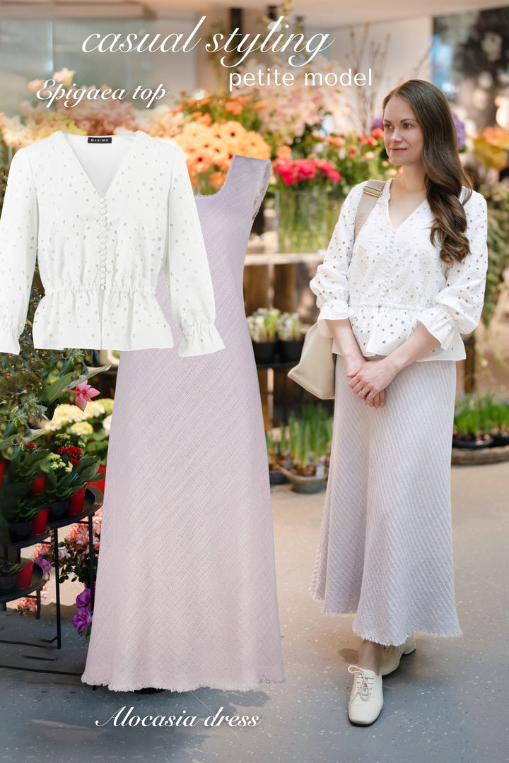 ALOCASIA PALE LAVENDER TEXTURED WOOL-SILK MIDI DRESS WITH FRINGE DETAILS