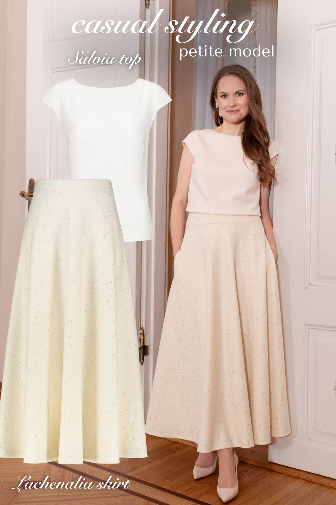 LACHENALIA CREAM WOOL BLEND A-LINE MIDI SKIRT