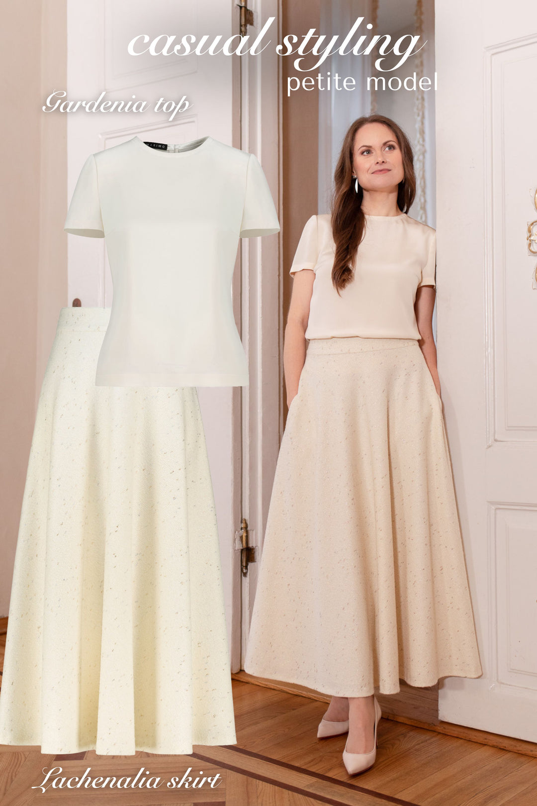 LACHENALIA CREAM WOOL BLEND A-LINE MIDI SKIRT