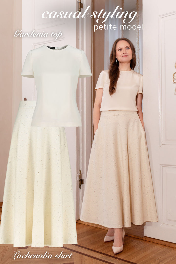 LACHENALIA CREAM WOOL BLEND A-LINE MIDI SKIRT