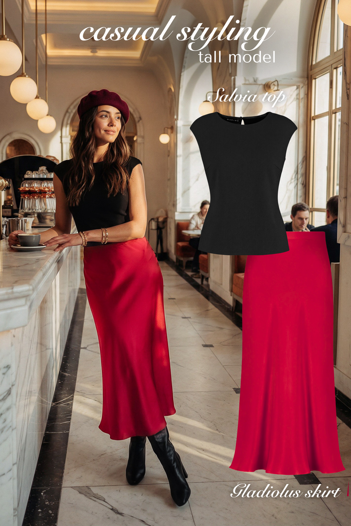 GLADIOLUS RED SILK SLIP SKIRT
