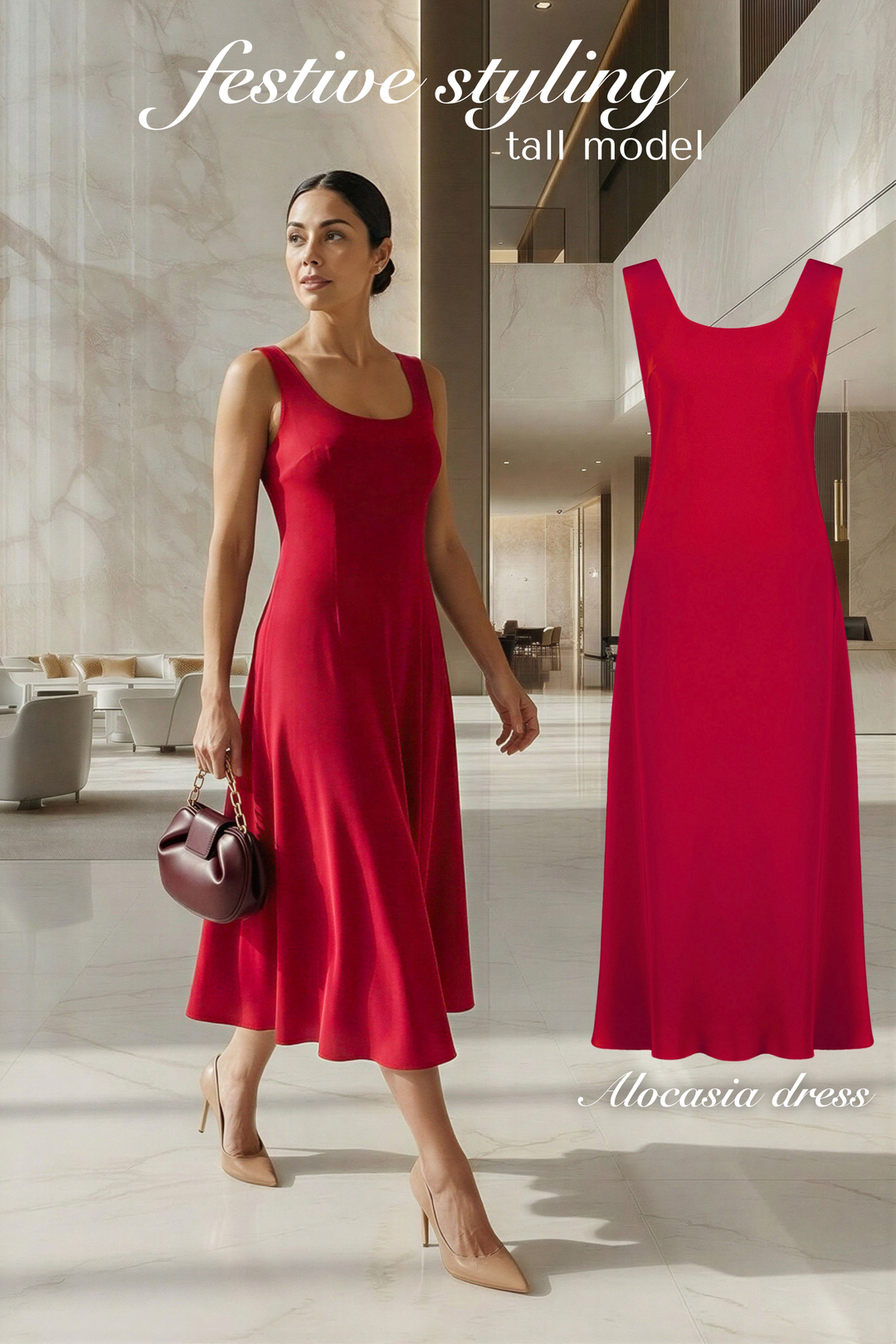 ALOCASIA RED SILK SLIP DRESS