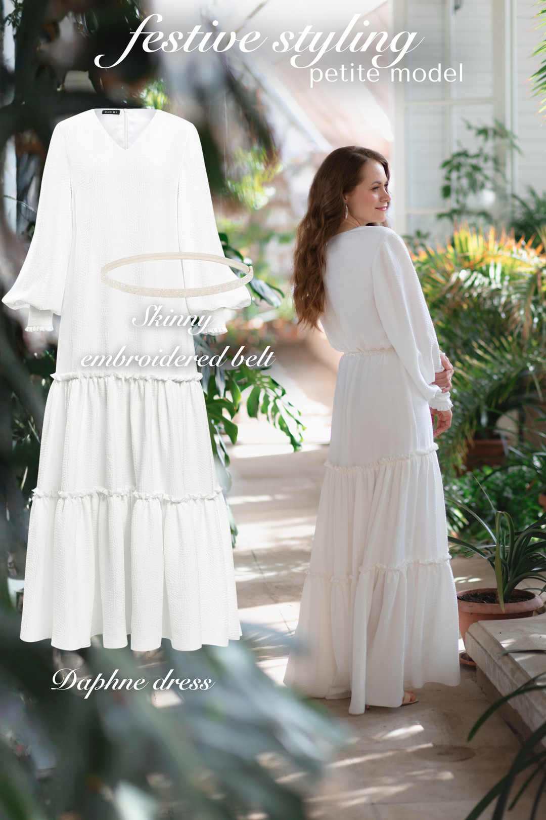 DAPHNE WHITE SILK JACQUARD MAXI DRESS WITH SLEEVES