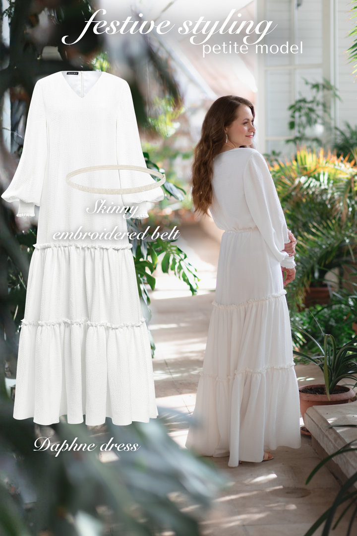 DAPHNE WHITE SILK JACQUARD MAXI DRESS WITH SLEEVES