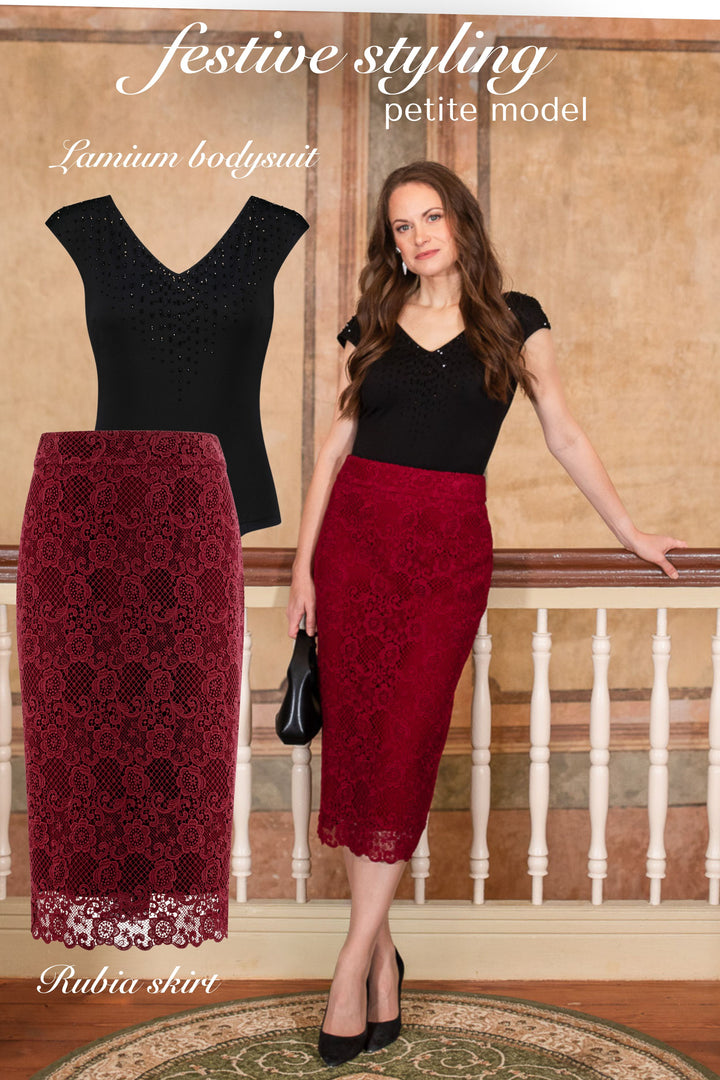 LAMIUM BLACK SILK JERSEY BODYSUIT WITH CRYSTAL EMBROIDERY