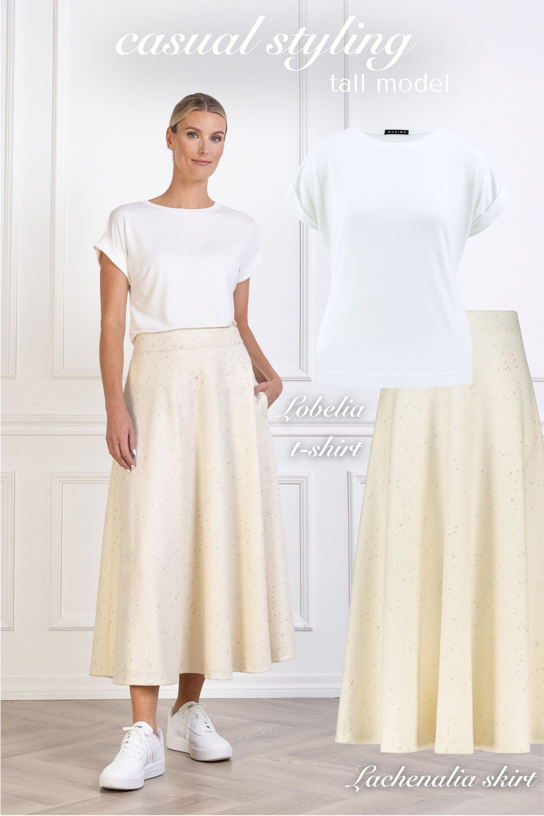 LACHENALIA CREAM WOOL BLEND A-LINE MIDI SKIRT