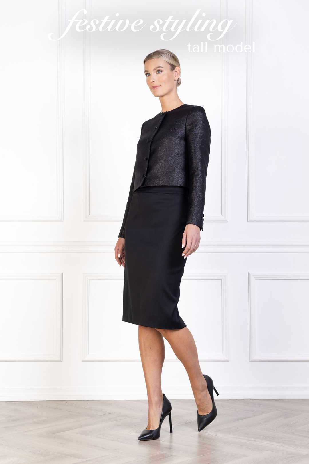 LESSERTIA BLACK SHIMMERING WOOL SILK BLEND JACKET