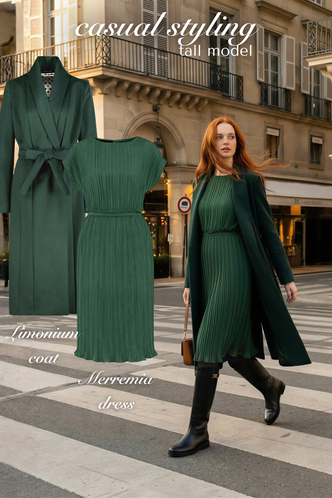 MERREMIA FOREST GREEN PLEATED DRESS