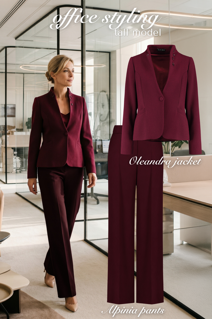 ALPINIA BURGUNDY FINE WOOL WIDE-LEG SUIT PANTS