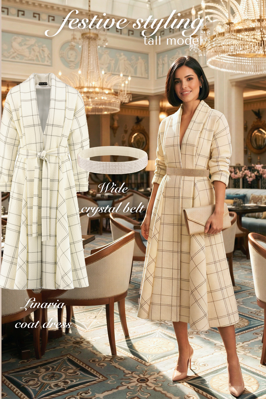 LINARIA CREAM PLAID WOOL SEERSUCKER COAT DRESS