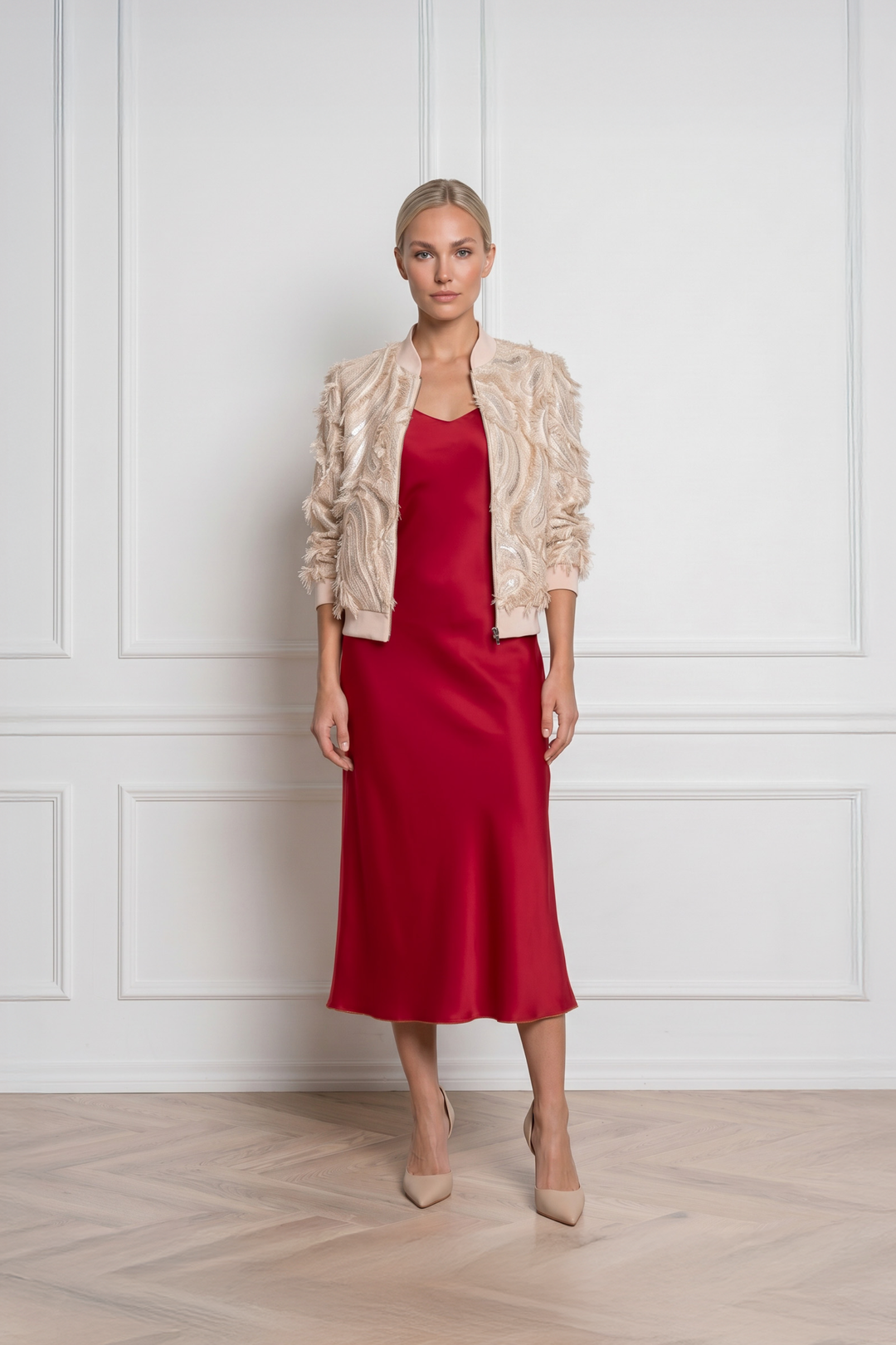 GRACILARIA BEIGE JACQUARD BOMBER JACKET