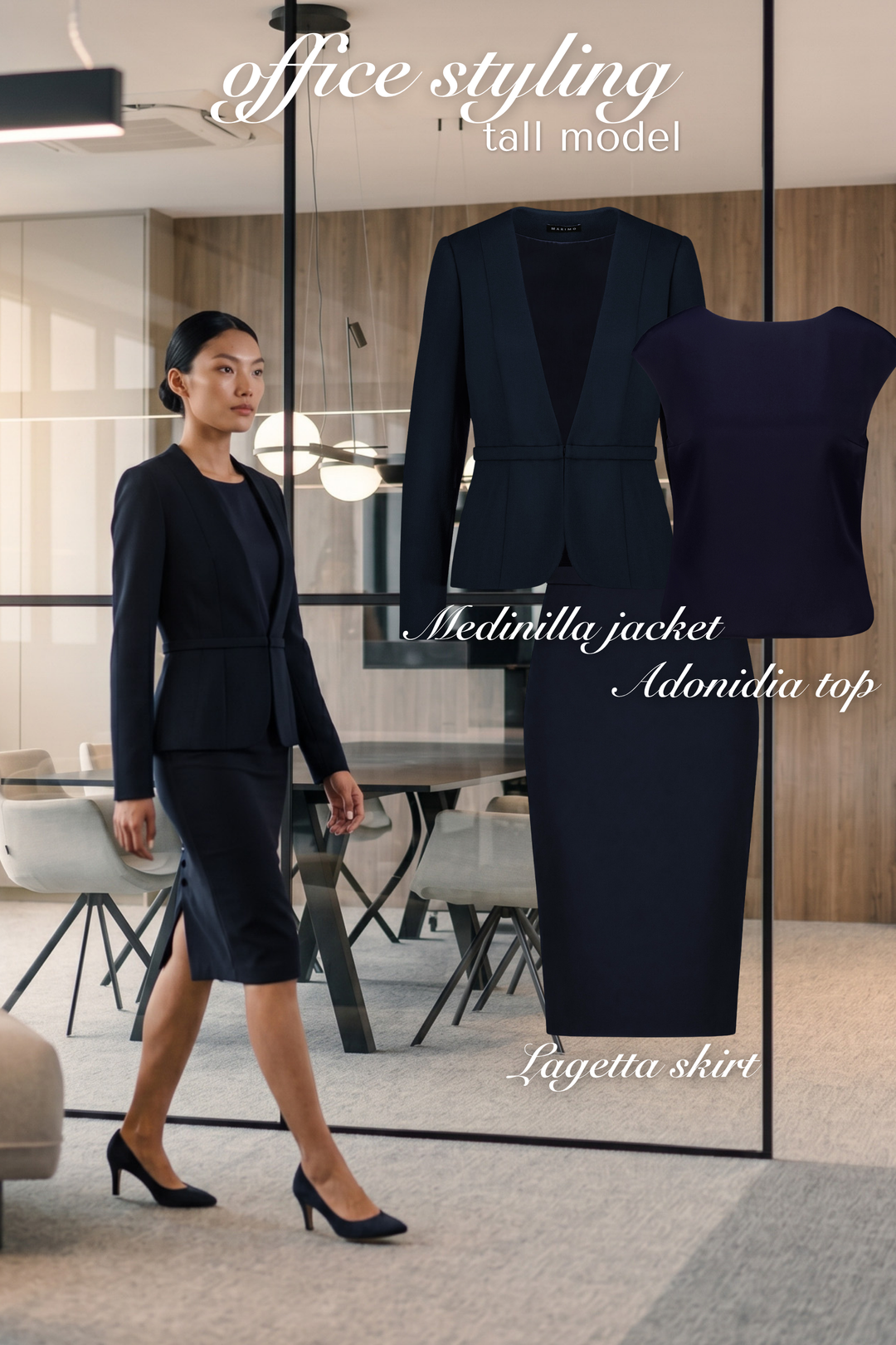 LAGETTA NAVY FINE WOOL PENCIL SKIRT
