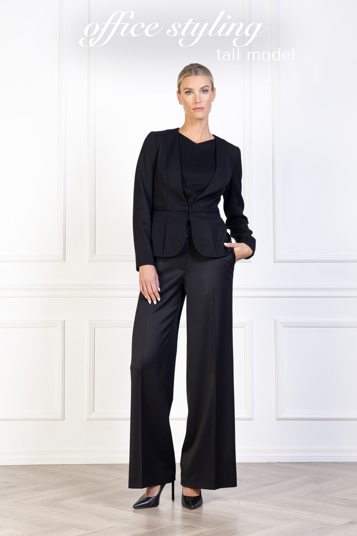 ALPINIA BLACK FINE WOOL WIDE-LEG SUIT PANTS